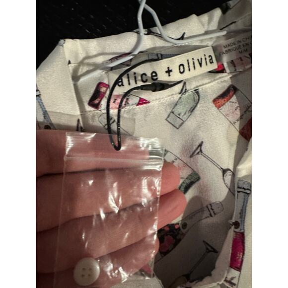 Alice+Olivia Women's Medium White Multicolor Champagne Toast Silk Ruffle Blouse - Picture 5 of 8